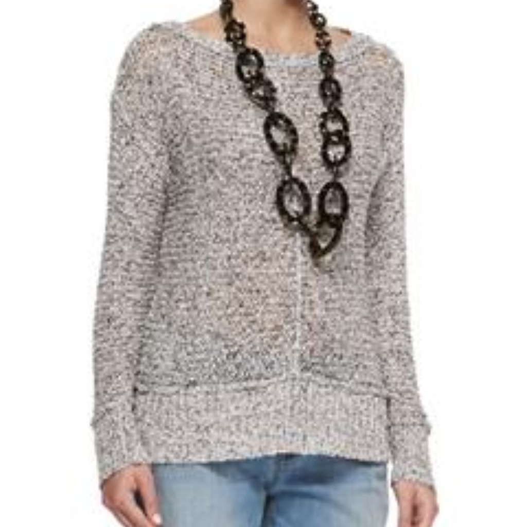 Dark Pearl Speckled Cotton Bateau Neck Sweater